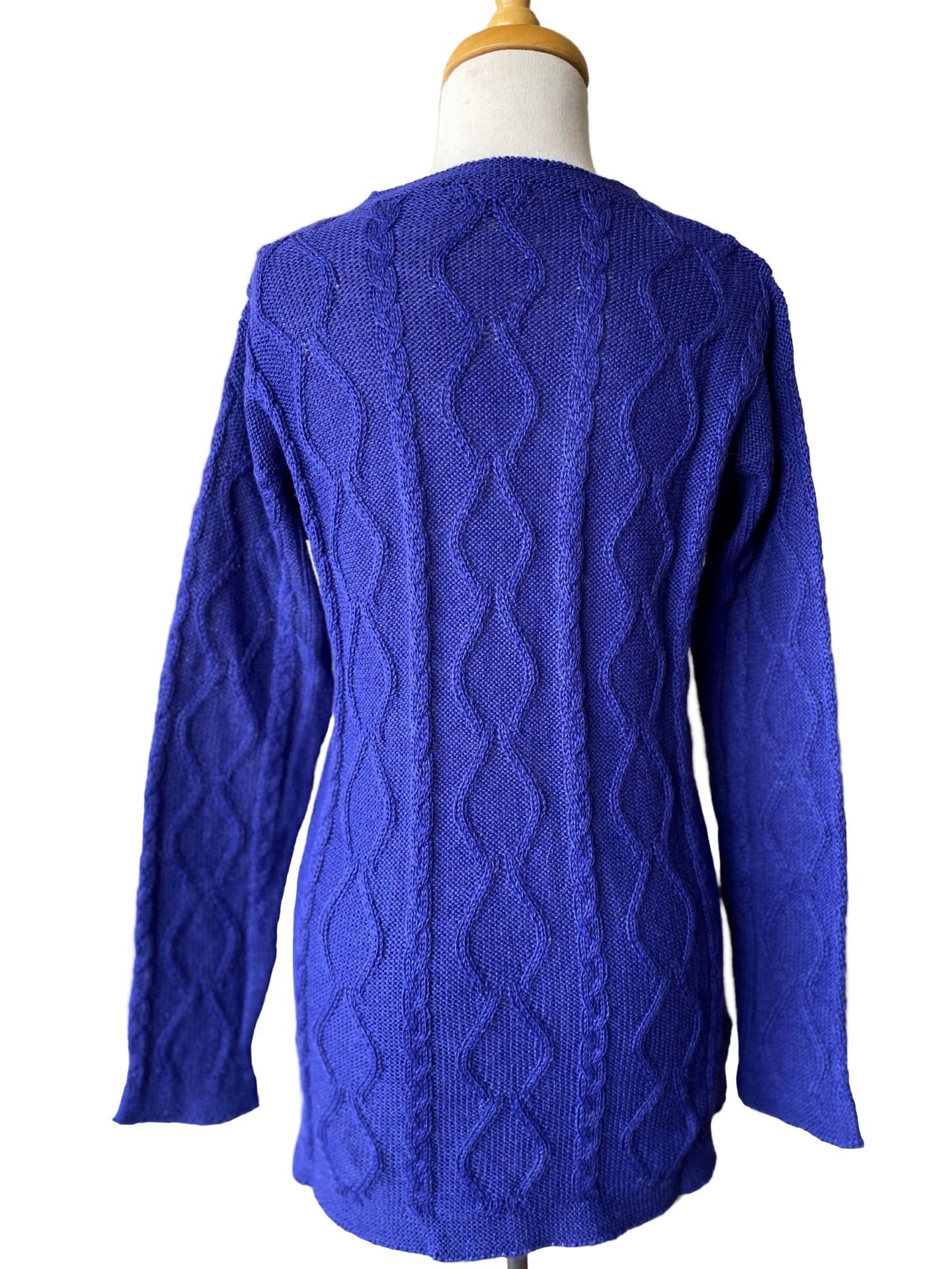 Hand Knitted Cable Sweater - Indigo - 2