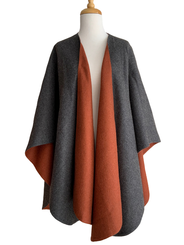 Baby Alpaca Reversible Ruana - Rust & Charcoal - 1