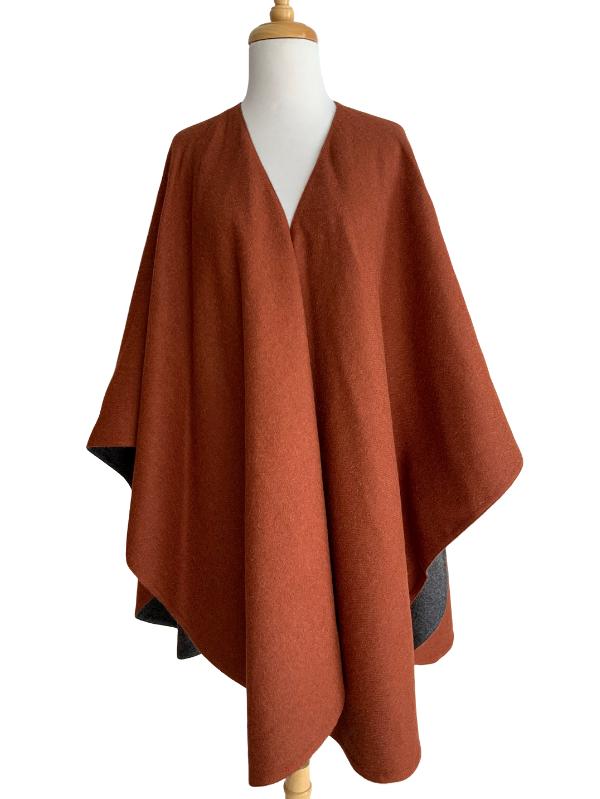 Baby Alpaca Reversible Ruana - Rust & Charcoal - 3