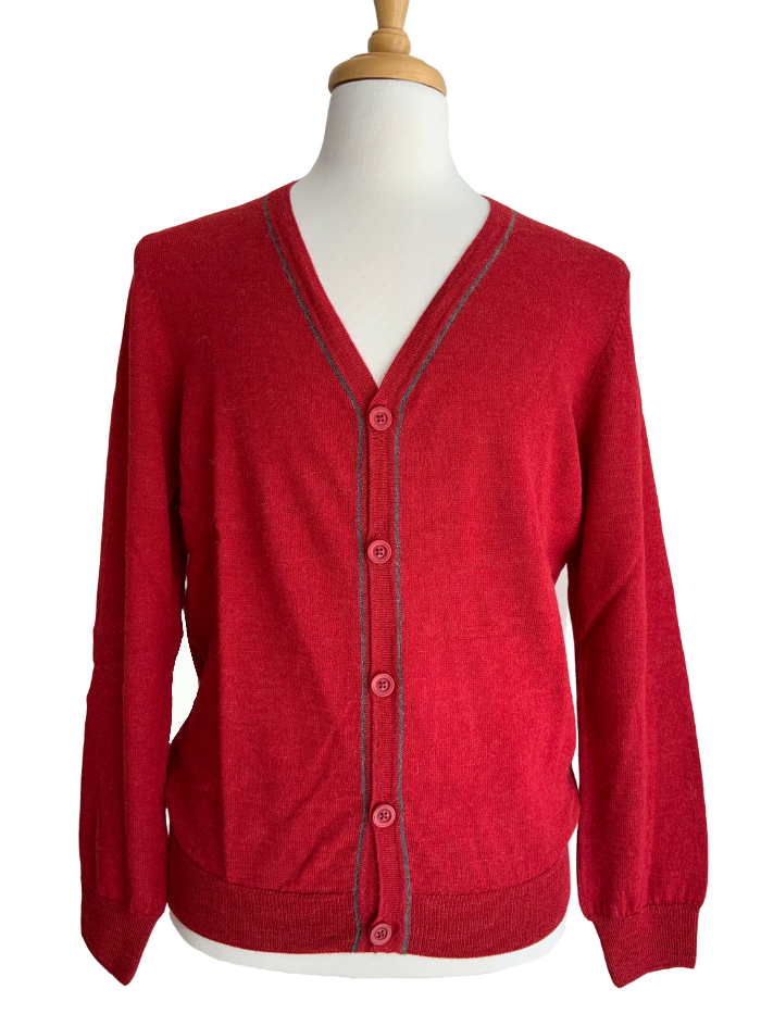 Jersey Contrast Cardigan - Red - 1
