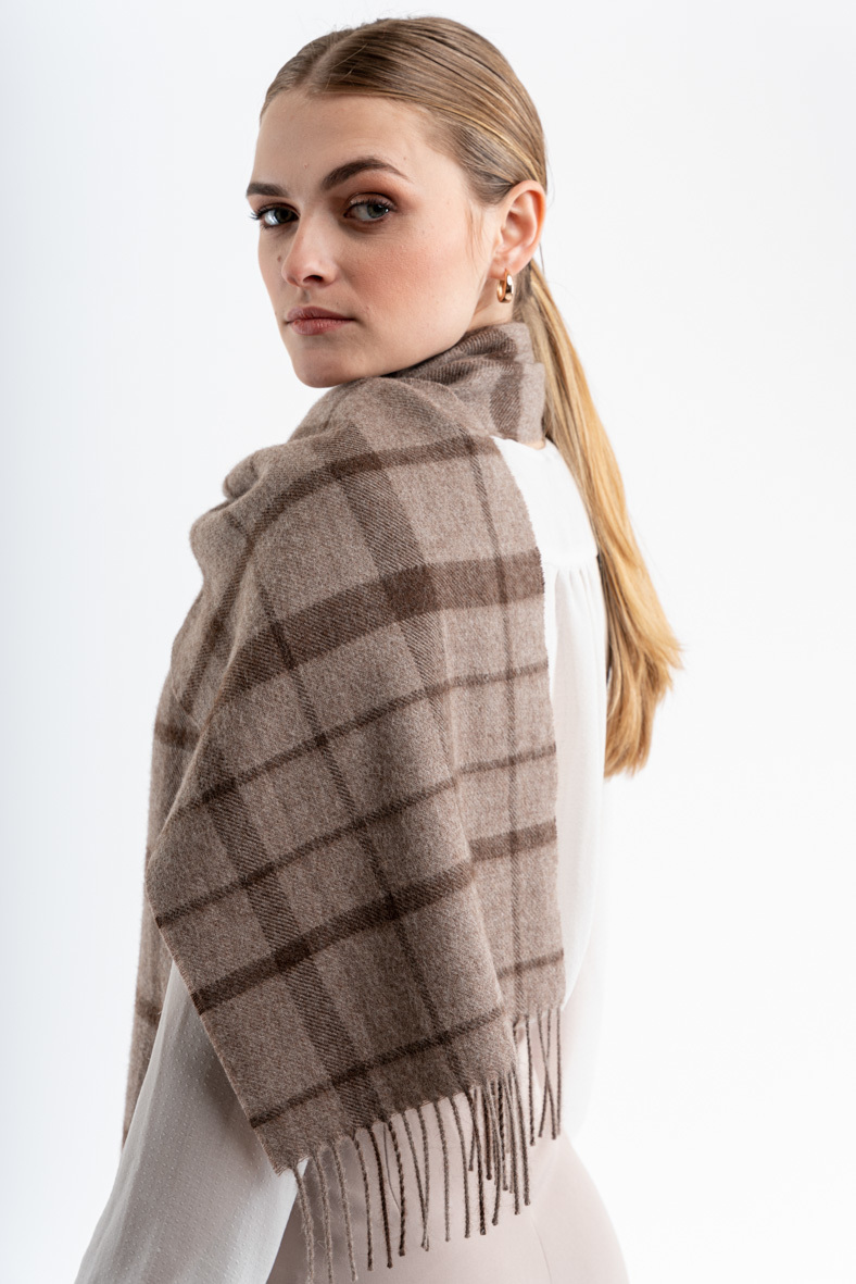 Alpaca Classic Scarf - Eco Plaid Scarf Light Brown/Dark Brown - 2