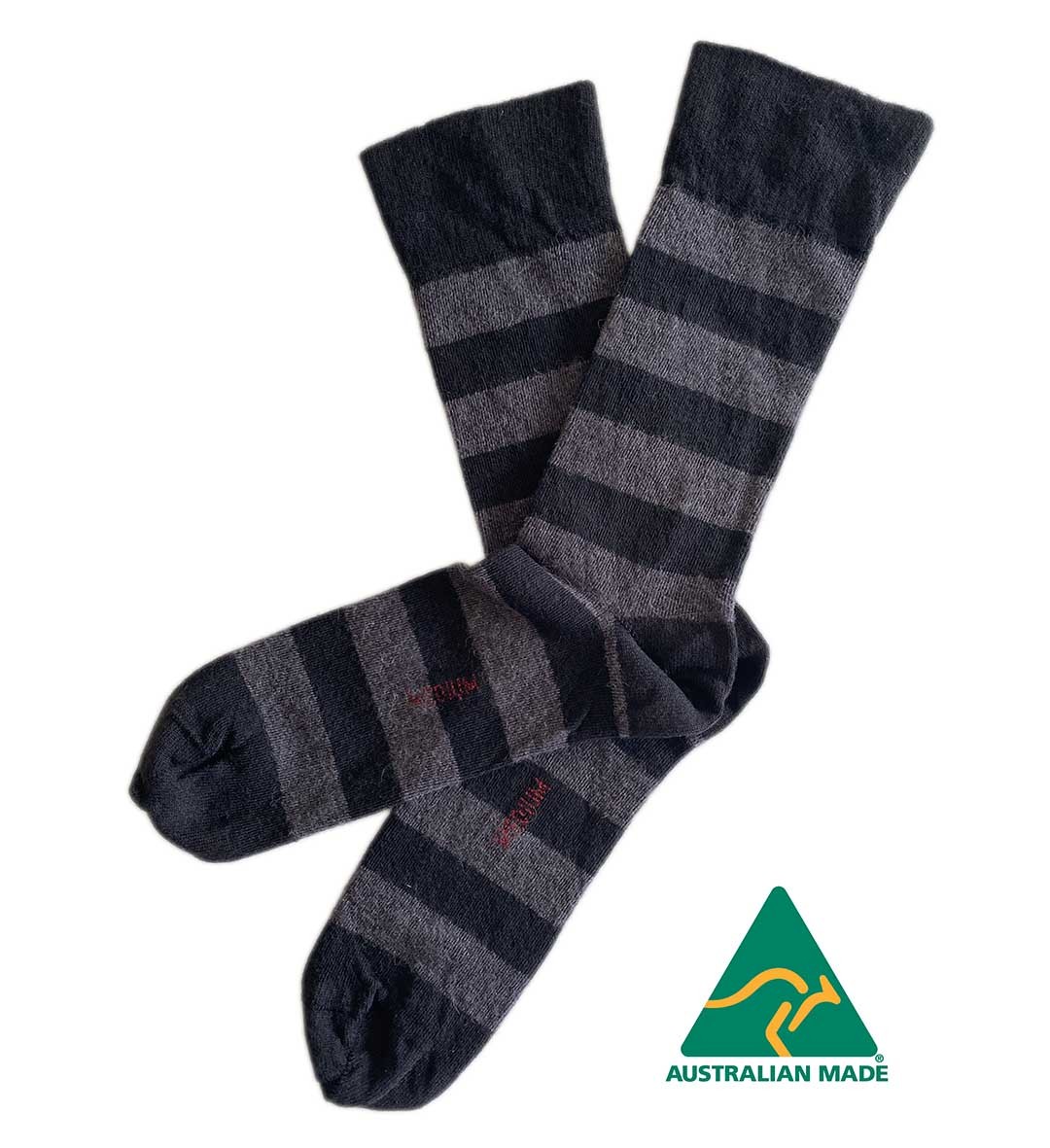 NEW - Alpaca & Merino Stripped Socks - Black - 1