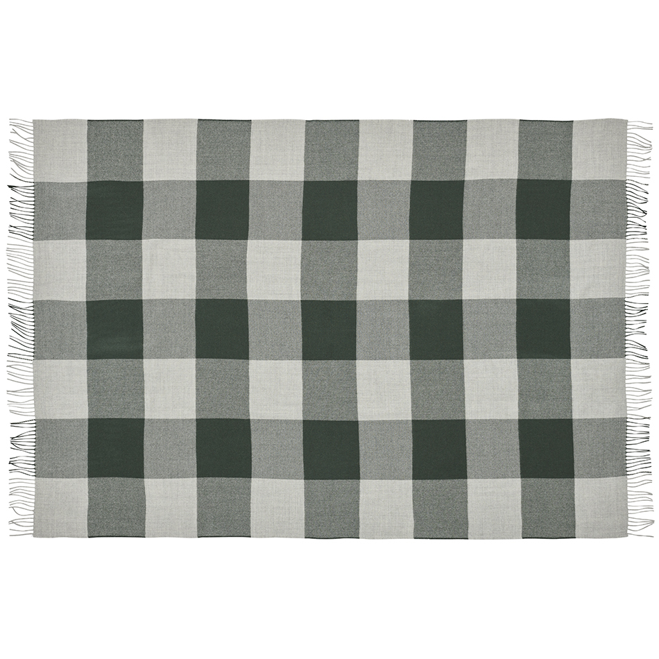 NEW - 100% Baby Alpaca Santa Fe Throw - Light Grey/Pine Check - 2