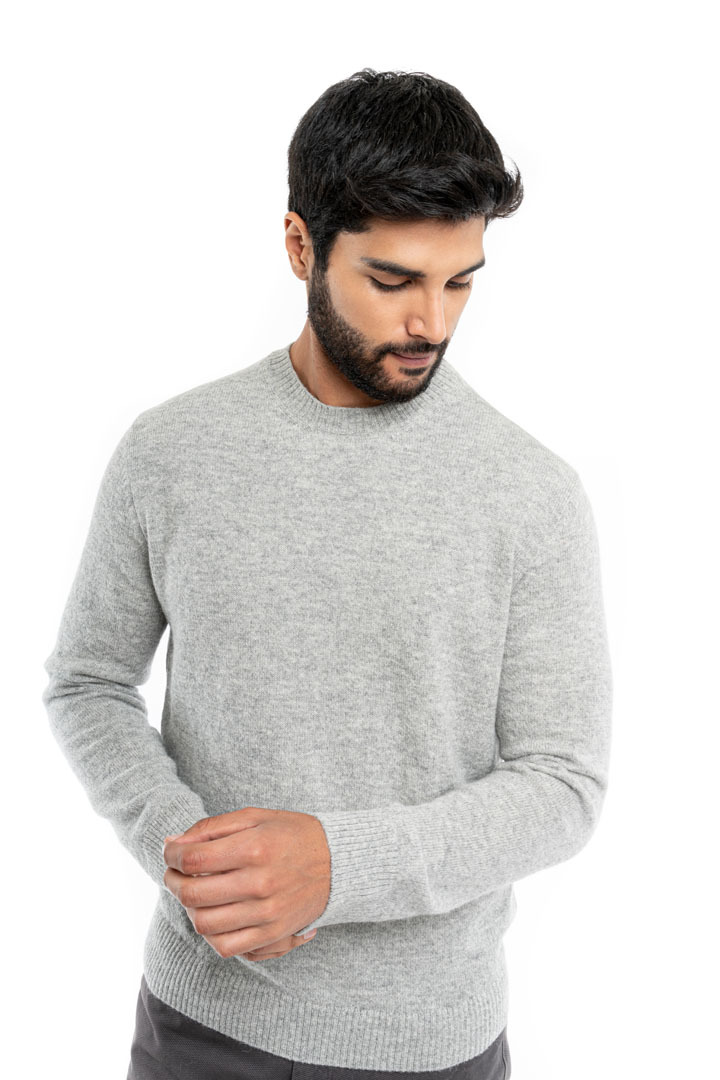 NEW - Classic Round Neck Sweater - Grey - 2