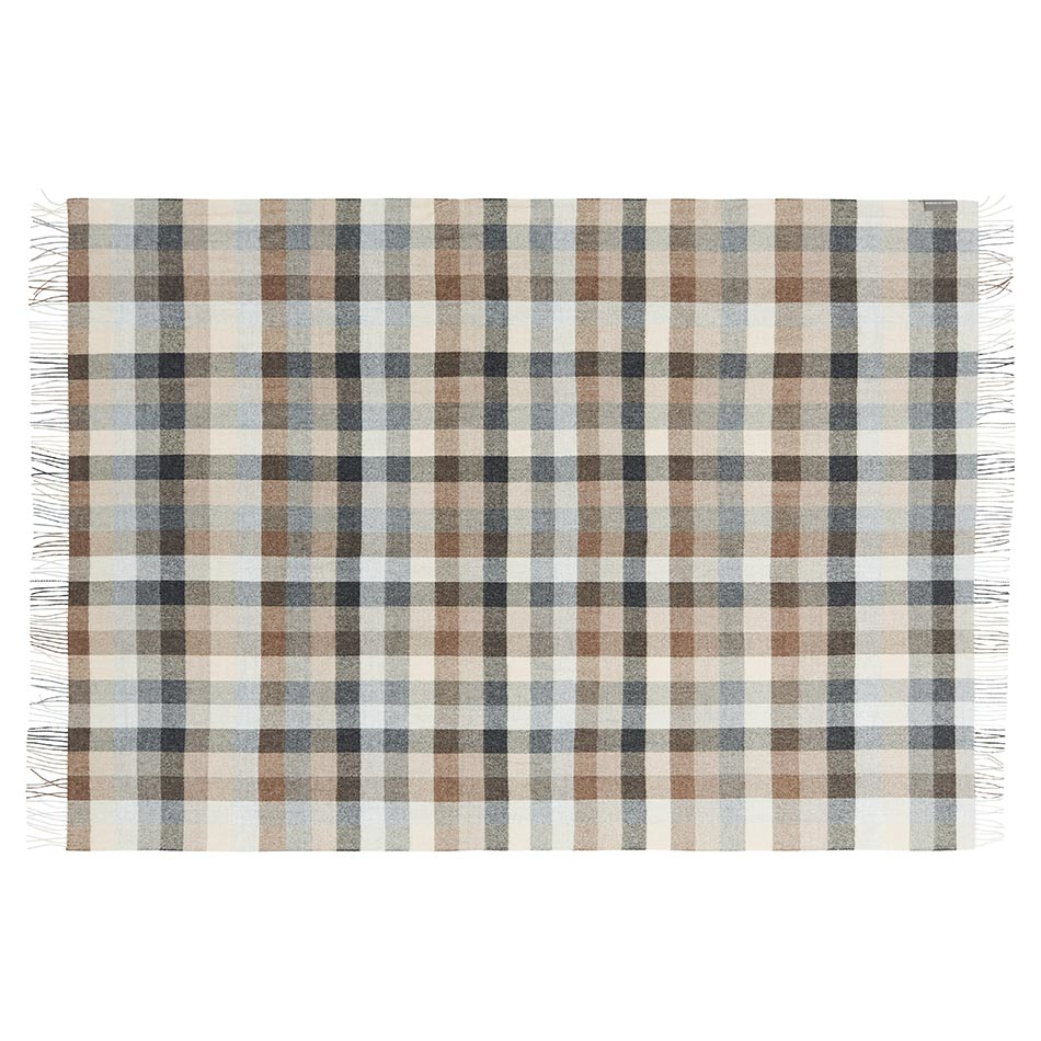 100% Baby Alpaca Throw  -  Brown/Grey Check - 2